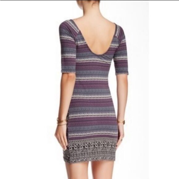 Free People Border Print Bodycon Slip Dress in Stone M - Picture 2 of 8